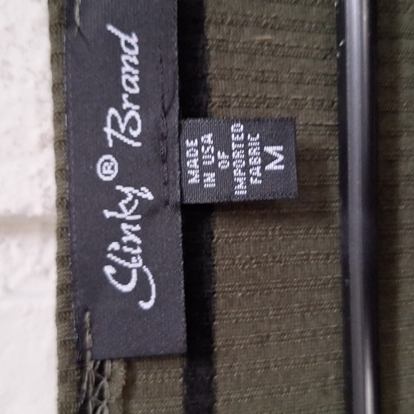 Slinky Brand Olive Striped Asymmetrical Bottom Top. Size Medium NWOT - Picture 6 of 7